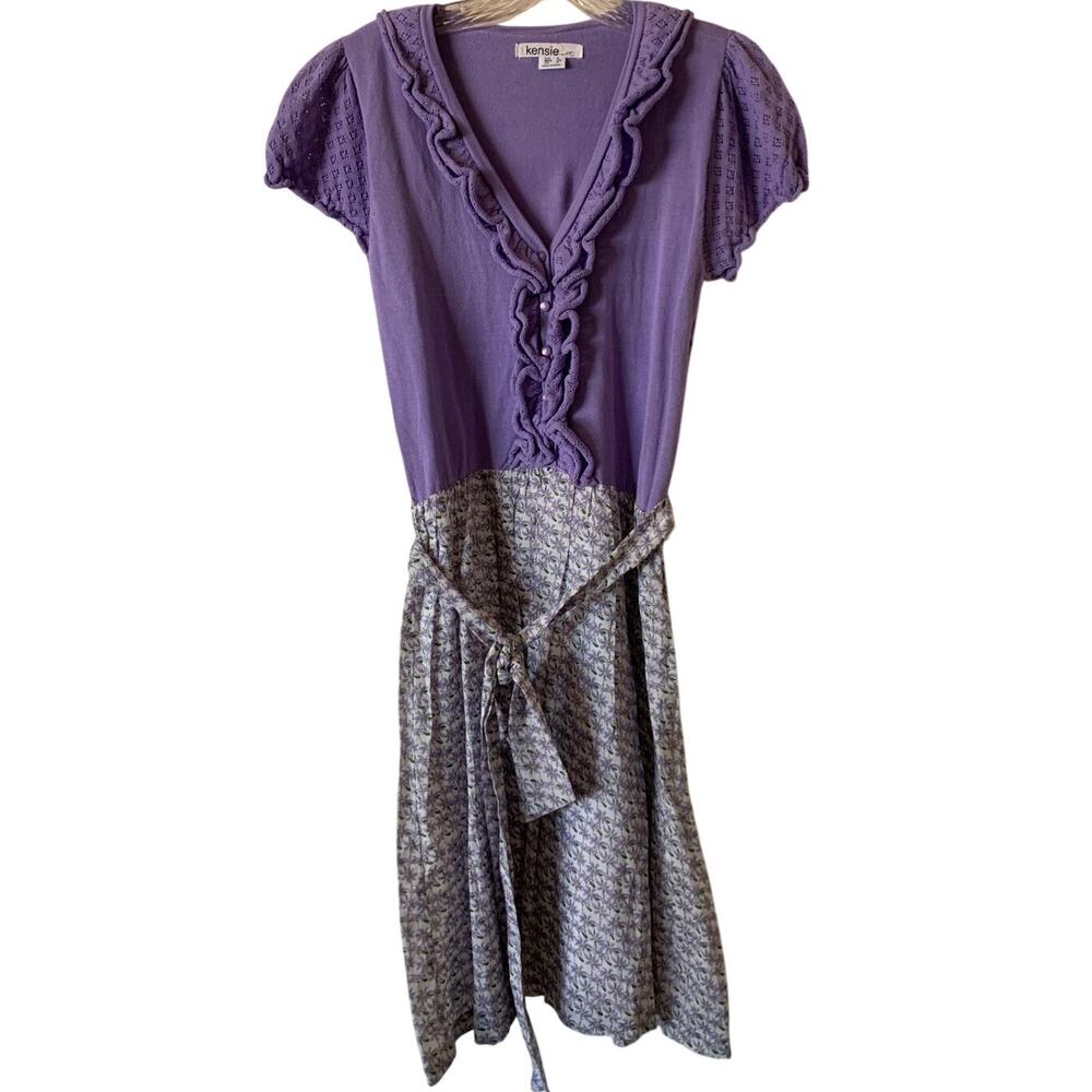 Kensie Pretty Womens Sz Small Sm 100% Cotton Tie Waist Fit & Flair Summer Dress